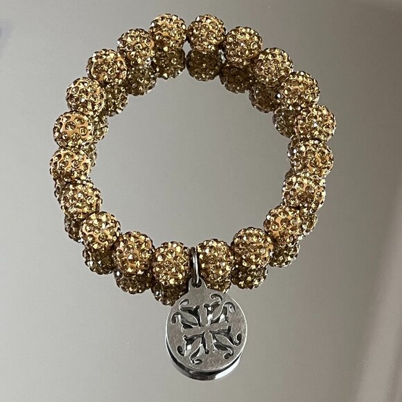 Rustic Cuff Metal Stainless Steel Shambala Beaded Stretch Bracelet gold - Picture 3 of 3